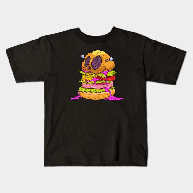 Cheesy Burger Monster Cartoon Kids T-Shirt by Trendy Black Sheep